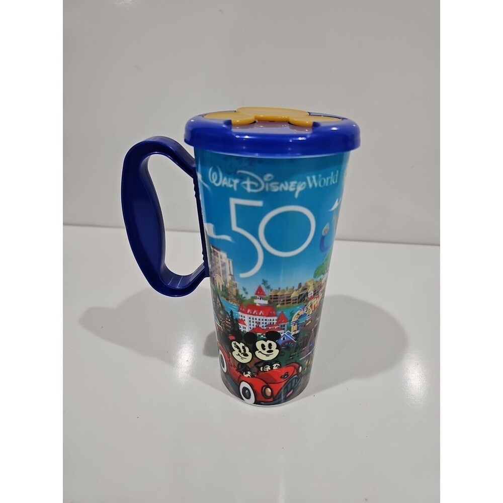 Disney Parks  50th Anniversary Resort Refillable Mug yellow lid  Mickey Minnie